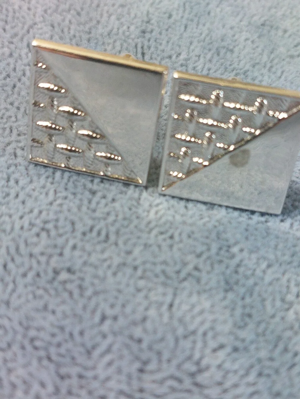 Lot of 2 Vintage Mid-Century Silver Tone Geometric Cufflinks Square Round Estate